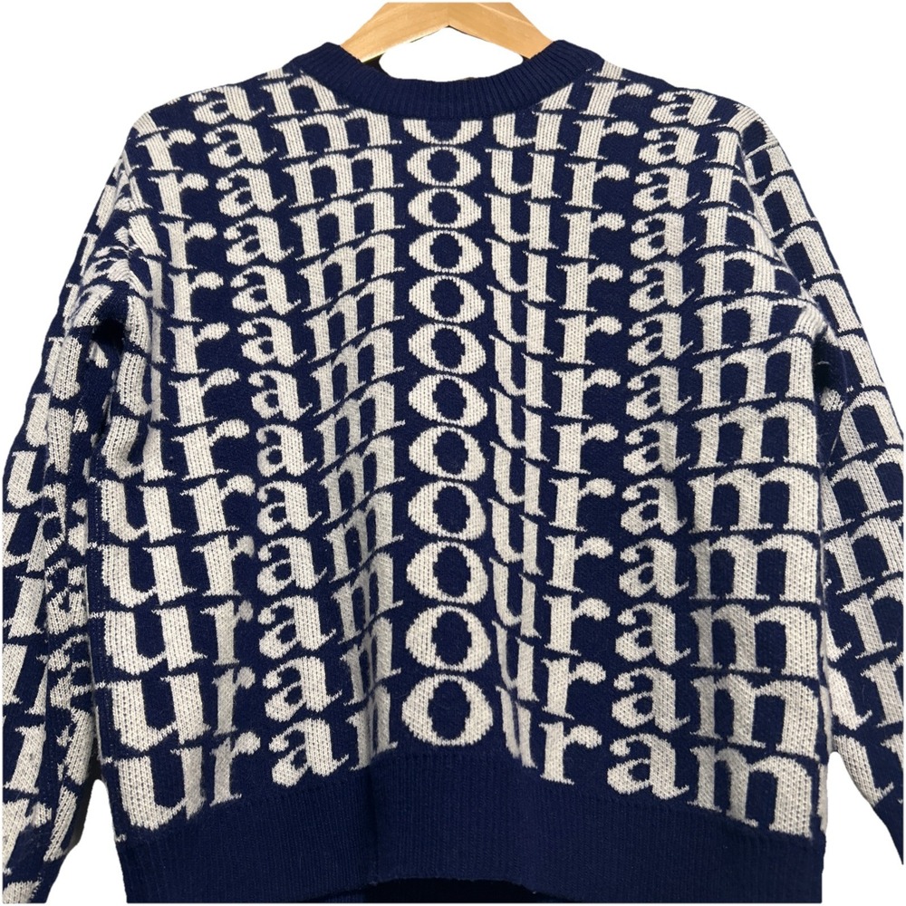 Soeur Navy and Cream 'amour' Logo Knit Sweater euro size 3 (M/L)